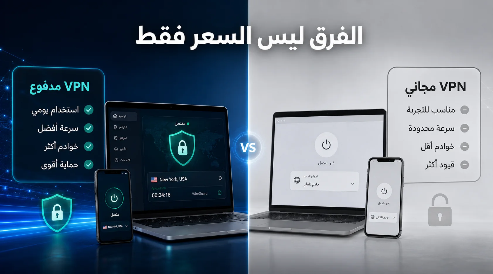 الفرق بين VPN مجاني ومدفوع