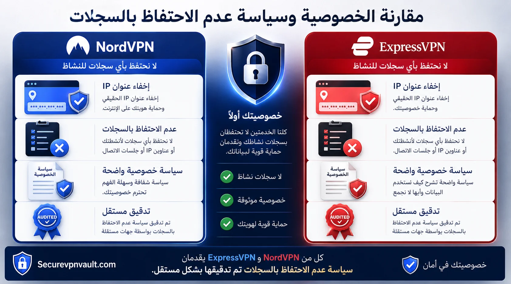 مقارنة الخصوصية وسياسة No-Logs في NordVPN وExpressVPN