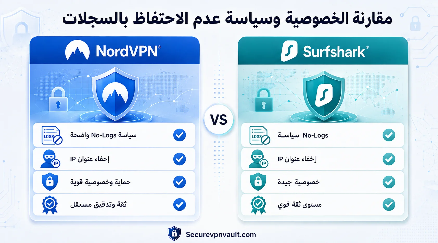 مقارنة سياسة عدم الاحتفاظ بالسجلات والخصوصية في NordVPN وSurfshark