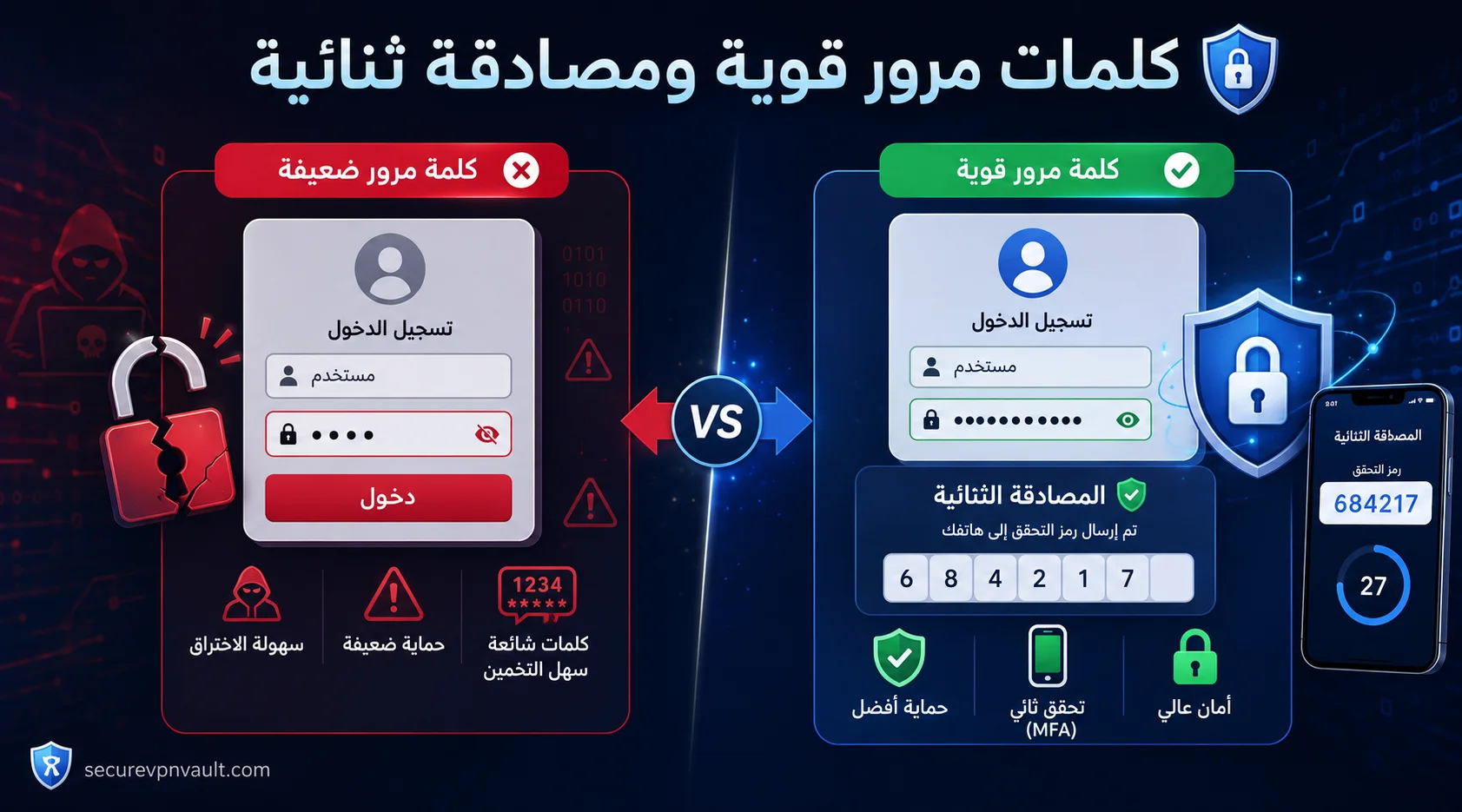 كلمة مرور فريدة ومدير كلمات مرور ومصادقة متعددة العوامل لحماية الحسابات